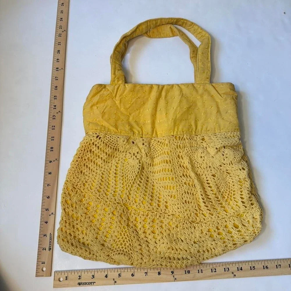Boho Yellow Crochet Slouchy Hobo Shoulder Bag Cottagecore Granola Whimsy